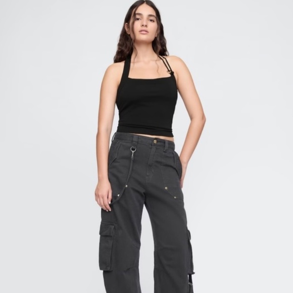 NWT Gap x Cult Gaia Gold Chain Cropped Black Tank - Picture 3 of 11